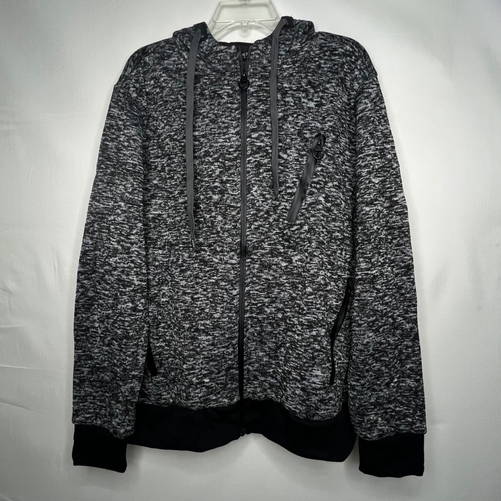 RK7 Black Marled Full Zip Hoodie Mens L Fleece Lined Tech Knit Jacket Athleisure